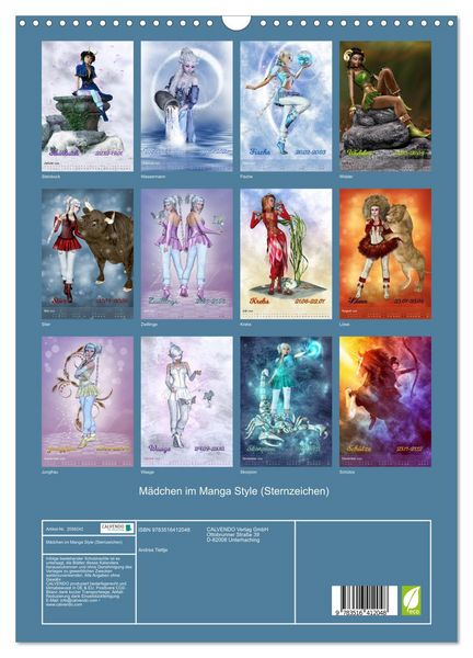 Produktbild: M&auml;dchen im Manga Style (Sternzeichen) (Wandkalender 2026 DIN A3 hoch), CALVENDO Monatskalender