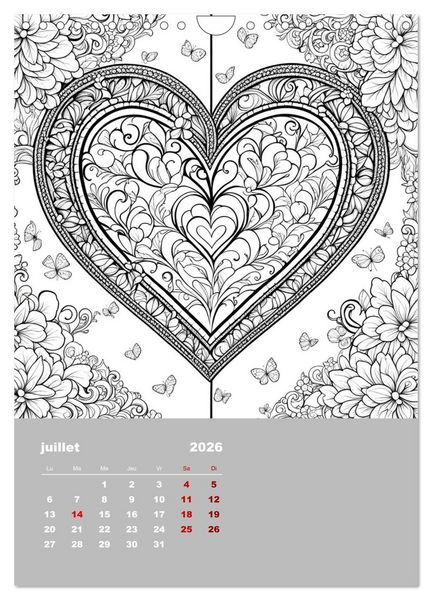 Produktbild: Coloriage (Calendrier mural 2026 DIN A4 horizontal), CALVENDO calendrier mensuel