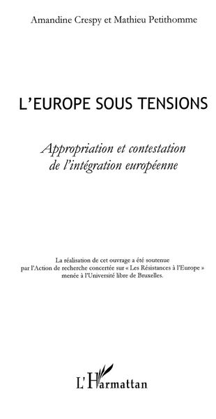 Produktbild: L'europe sous tensions - appropriation et contestation de l'