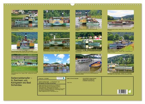 Produktbild: Seitenraddampfer &ndash; In Sachsen von K&ouml;nigstein bis Bad Schandau (Wandkalender 2026 DIN A2 quer), CALVENDO Monatskalender