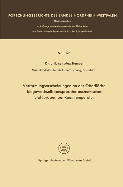 Produktbild: Verformungserscheinungen an der Oberfl&auml;che biegewechselbeanspruchter austenitischer Stahlproben bei Raumtemperatur