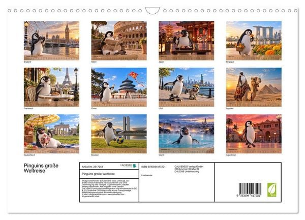 Produktbild: Pinguins gro&szlig;e Weltreise (Wandkalender 2027 DIN A3 quer), CALVENDO Monatskalender