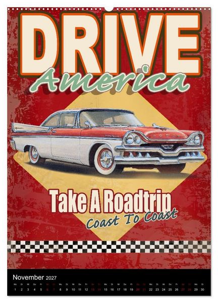 Produktbild: Drive America Plakate (Wandkalender 2027 DIN A2 hoch), CALVENDO Monatskalender