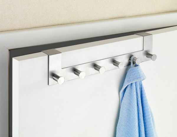 Produktbild: T&uuml;rgarderobe Edelstahl Mod. Celano 4 cm, 6 Haken, f&uuml;r T&uuml;rfalzst&auml;rken bis 4 cm