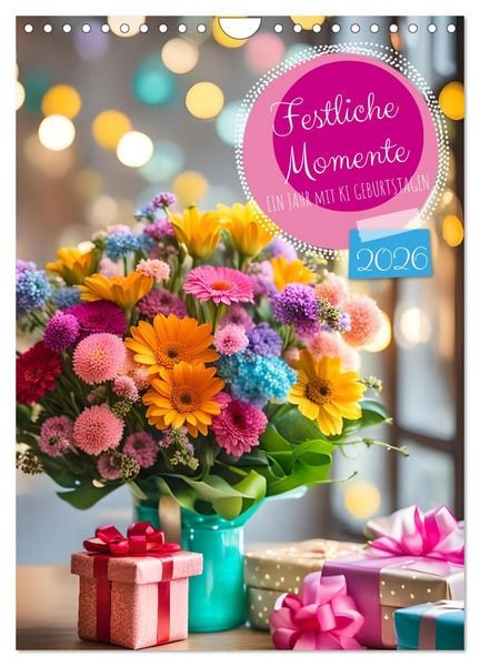 Produktbild: Festliche Momente - Ein Jahr mit KI Geburtstagen (Wandkalender 2026 DIN A4 hoch), CALVENDO Monatskalender