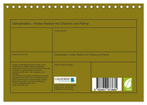 Produktbild: Dampfradios - Antike Radios mit Charme und Patina (Tischkalender 2026 DIN A5 quer), CALVENDO Monatskalender