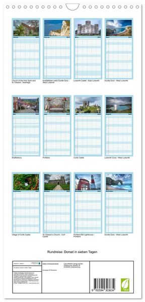 Produktbild: Familienplaner 2027 - Rundreise: Dorset in sieben Tagen mit 5 Spalten (Wandkalender, 21 x 45 cm) CALVENDO