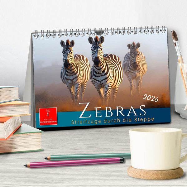 Produktbild: Zebras - Streifz&uuml;ge durch die Steppe (Tischkalender 2026 DIN A5 quer), CALVENDO Monatskalender