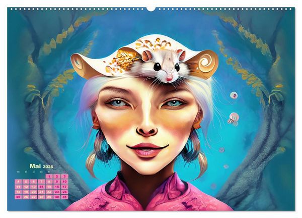 Produktbild: Fantasy Tier Frauen Portraits (Wandkalender 2026 DIN A2 quer), CALVENDO Monatskalender