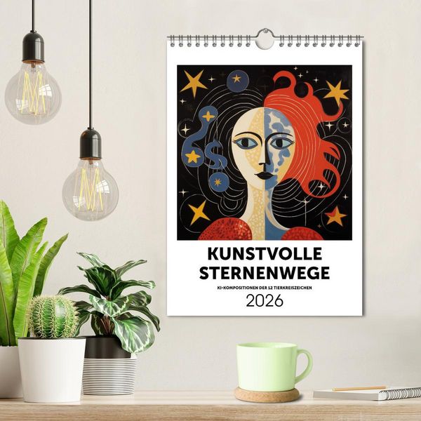 Produktbild: Kunstvolle Sternenwege: KI-Kompositionen der 12 Tierkreiszeichen (Wandkalender 2026 DIN A4 hoch), CALVENDO Monatskalender