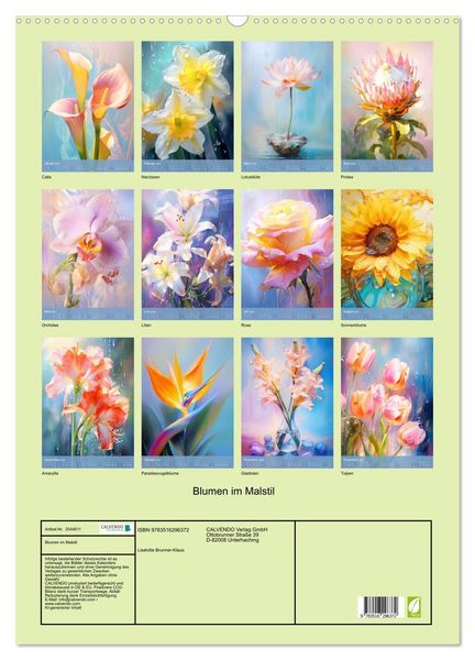 Produktbild: Blumen im Malstil (Wandkalender 2026 DIN A2 hoch), CALVENDO Monatskalender
