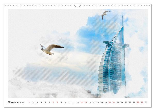 Produktbild: Dubai - Impressionen in Aquarell (Wandkalender 2026 DIN A3 quer), CALVENDO Monatskalender