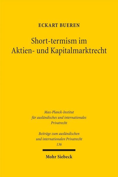 Produktbild: Short-termism im Aktien- und Kapitalmarktrecht