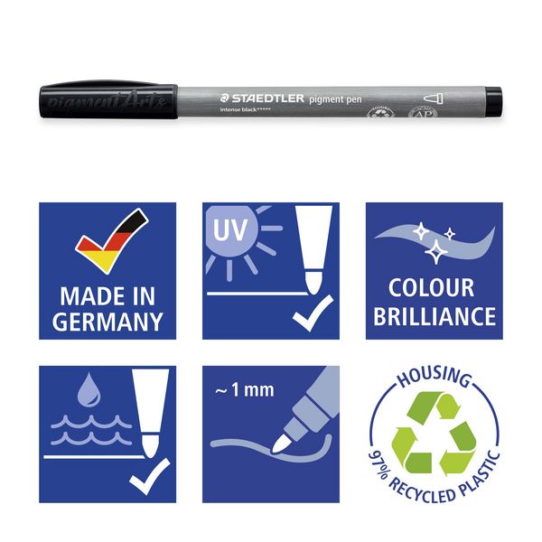 Produktbild: STAEDTLER Fasermaler pigment pen mit Rundspitze, intensiv schwarz 2er Set