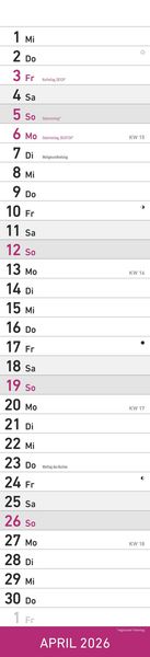 Produktbild: Streifenplaner PINK 2026 - Streifenkalender - Wandplaner - Küchen-Kalender - 11,3x49,5