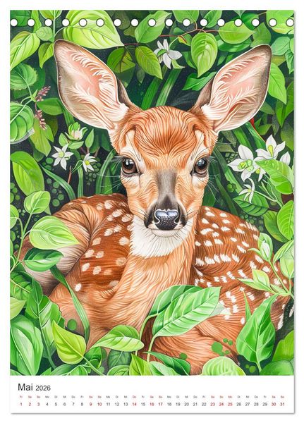 Produktbild: Tierkinder - Niedliche illustrierte Wildtiere in Wald und Flur (Tischkalender 2026 DIN A5 hoch), CALVENDO Monatskalender