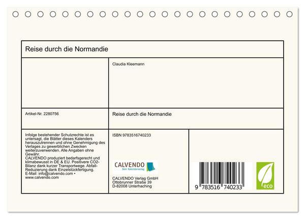 Produktbild: Reise durch die Normandie (Tischkalender 2026 DIN A5 quer), CALVENDO Monatskalender