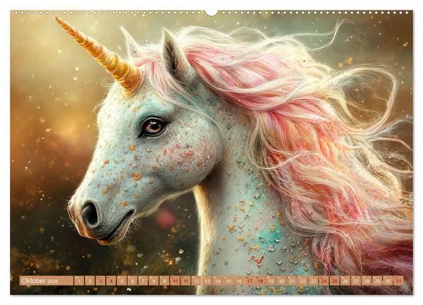 Produktbild: Zwischen Glitzer und Fantasie-Einh&ouml;rner durchs Jahr (hochwertiger Premium Wandkalender 2026 DIN A2 quer), Kunstdruck in Hochglanz