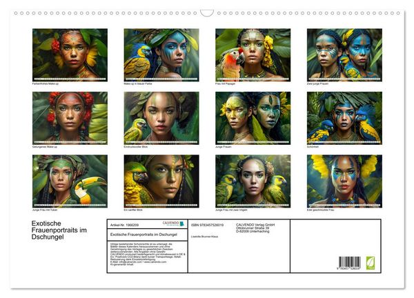 Produktbild: Exotische Frauenportraits im Dschungel (Wandkalender 2026 DIN A2 quer), CALVENDO Monatskalender
