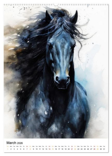 Produktbild: Watercolor Horses (High Quality Premium Wall Calendar 2026 DIN A2 portrait),CALVENDO 12 Month Wall Calendar