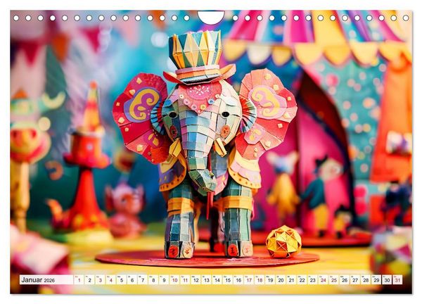 Produktbild: Bunter Origami Zirkus - Farbenfroher Zirkusspa&szlig; mit Origami-Figuren (Wandkalender 2026 DIN A4 quer), CALVENDO Monatskalender
