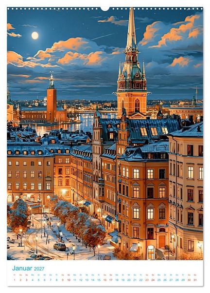 Produktbild: Schweden - Old School Poster Style (hochwertiger Premium Wandkalender 2027 DIN A2 hoch), Kunstdruck in Hochglanz