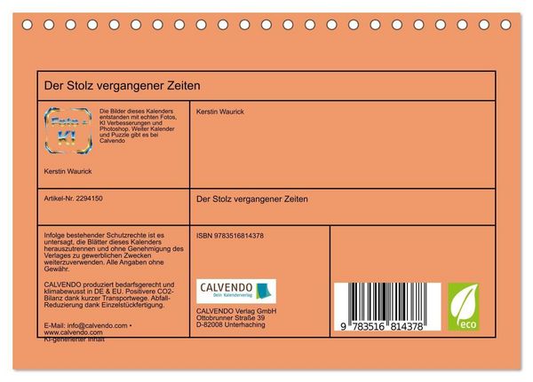Produktbild: Der Stolz vergangener Zeiten (Tischkalender 2027 DIN A5 quer), CALVENDO Monatskalender