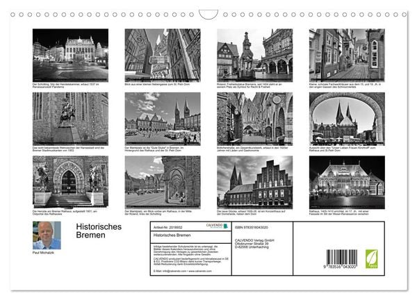 Produktbild: Historisches Bremen (Wandkalender 2026 DIN A3 quer), CALVENDO Monatskalender