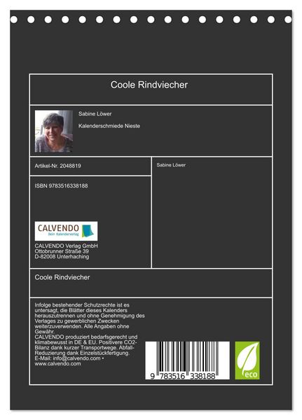 Produktbild: Coole Rindviecher (Tischkalender 2026 DIN A5 hoch), CALVENDO Monatskalender
