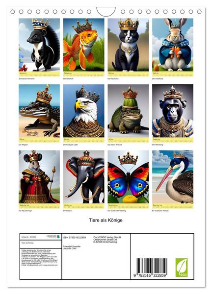 Produktbild: Tiere als K&ouml;nige (Wandkalender 2026 DIN A4 hoch), CALVENDO Monatskalender