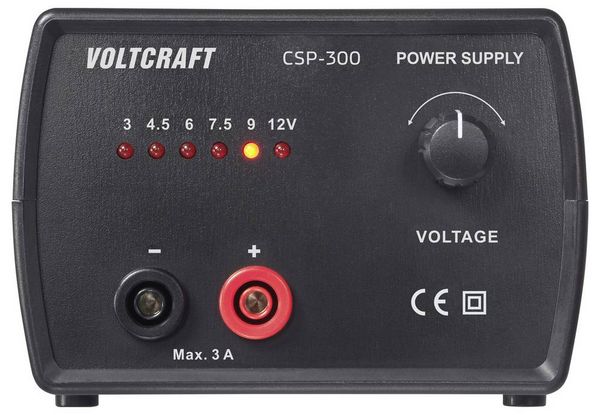 Produktbild: VOLTCRAFT CSP-300 Labornetzger&auml;t, einstellbar Gleichspannung 3 V, 4.5 V, 6 V, 7.5 V, 9 V, 12V 3A (max.) 36W Netz- und Akkubetrieb