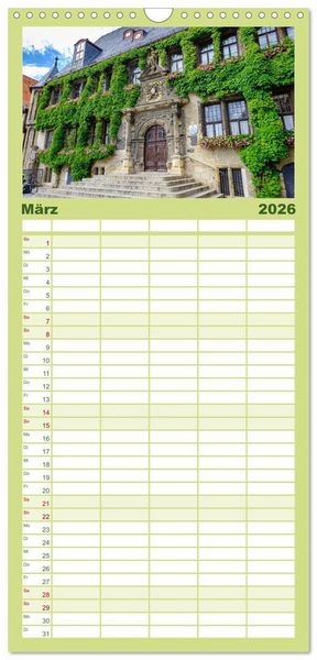 Produktbild: Familienplaner 2026 - Ein Blick auf Quedlinburg mit 5 Spalten (Wandkalender, 21 x 45 cm) CALVENDO
