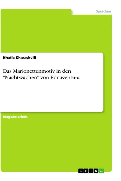 Produktbild: Das Marionettenmotiv in den "Nachtwachen" von Bonaventura