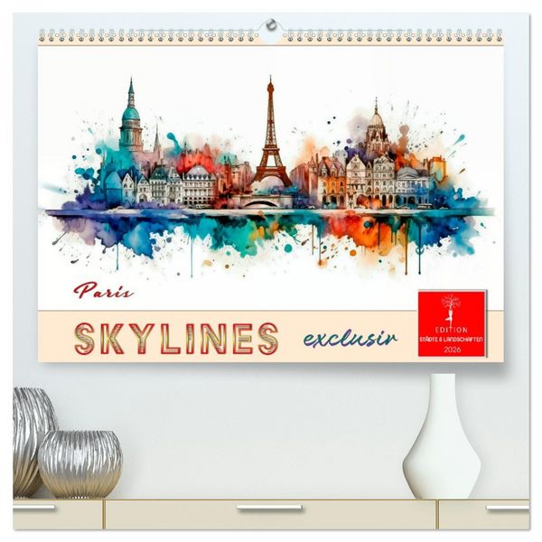 Produktbild: Skylines exklusiv (hochwertiger Premium Wandkalender 2026 DIN A2 quer), Kunstdruck in Hochglanz