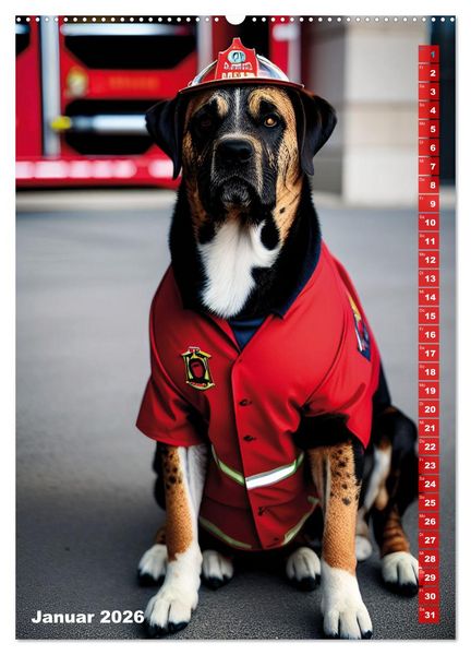 Produktbild: Feuerwehr - Tierischer Feuerwehrkalender (hochwertiger Premium Wandkalender 2026 DIN A2 hoch), Kunstdruck in Hochglanz