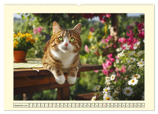Produktbild: Geliebte Katzen. Unsere zauberhaften Hauskatzen im Garten (hochwertiger Premium Wandkalender 2026 DIN A2 quer), Kunstdruck in Hochglanz