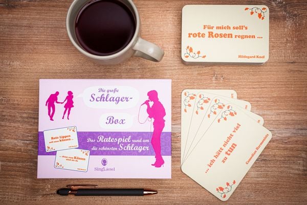 Produktbild: Die gro&szlig;e Schlager-Box. Das Spiel f&uuml;r Senioren rund um die sch&ouml;nsten deutschen Schlager. Spiele Box mit 100 Karten.