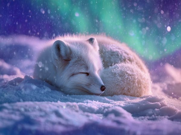 Produktbild: CALVENDO Puzzle Polarfuchs, in der Stille der Nacht tanzt das Licht | 1000 Teile Lege-Gr&ouml;&szlig;e 64x48cm Foto-Puzzle f&uuml;r gl&uuml;ckliche Stunden
