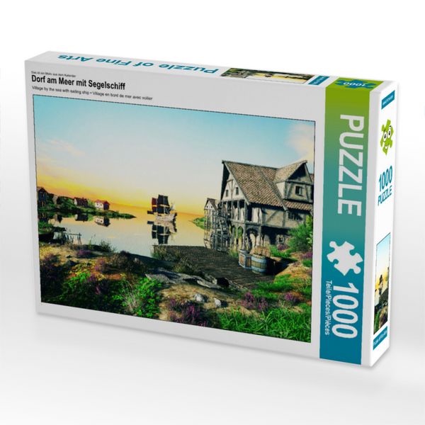 Produktbild: CALVENDO Puzzle Dorf am Meer mit Segelschiff | 1000 Teile Lege-Gr&ouml;&szlig;e 64x48cm Foto-Puzzle f&uuml;r gl&uuml;ckliche Stunden