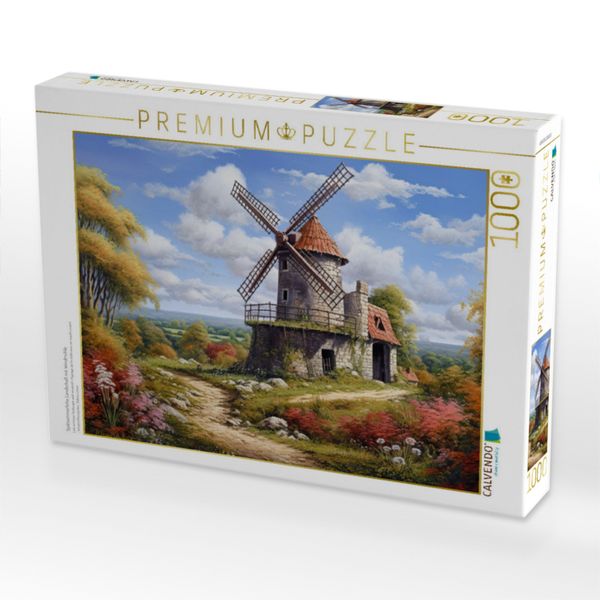 Produktbild: CALVENDO Puzzle Sp&auml;tsommerliche Landschaft mit Windm&uuml;hle | 1000 Teile Lege-Gr&ouml;&szlig;e 64x48cm Foto-Puzzle f&uuml;r gl&uuml;ckliche Stunden