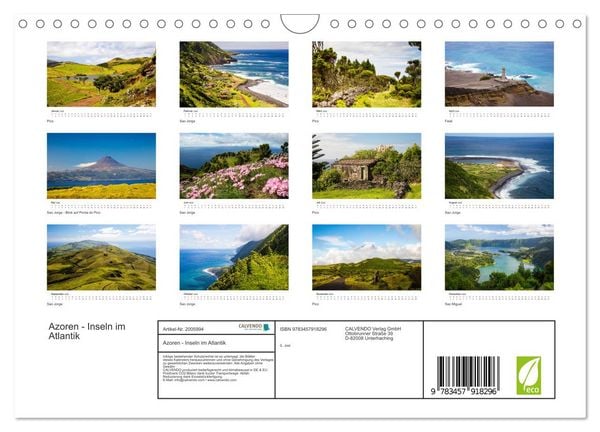 Produktbild: Azoren - Inseln im Atlantik (Wandkalender 2026 DIN A4 quer), CALVENDO Monatskalender