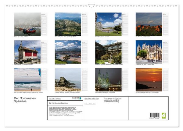 Produktbild: Der Nordwesten Spaniens (Wandkalender 2026 DIN A2 quer), CALVENDO Monatskalender
