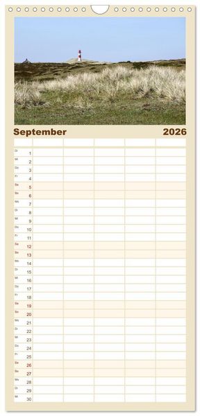 Produktbild: Familienplaner 2026 - Vielf&auml;ltiges Sylt - Mehr als Strand mit 5 Spalten (Wandkalender, 21 x 45 cm) CALVENDO