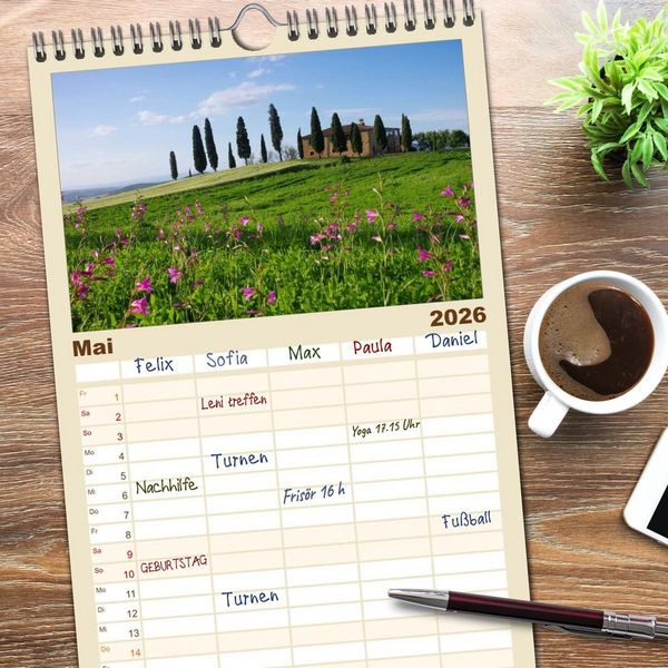 Produktbild: Familienplaner 2026 - Toskana &ndash; Traumlandschaft in Italien mit 5 Spalten (Wandkalender, 21 x 45 cm) CALVENDO