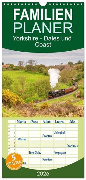 Produktbild: Familienplaner 2026 - Yorkshire - Dales und Coast mit 5 Spalten (Wandkalender, 21 x 45 cm) CALVENDO