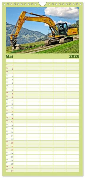 Produktbild: Familienplaner 2026 - Bagger - kraftvolle Arbeitsmaschinen mit 5 Spalten (Wandkalender, 21 x 45 cm) CALVENDO