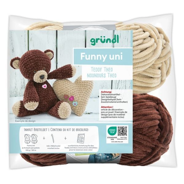 Produktbild: gr&uuml;ndl Funny uni SB-Pack Teddy Theo, Chenillegarn, H&auml;kelset