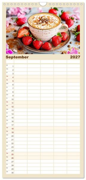 Produktbild: Familienplaner 2027 - Cappuccino, Latte und mehr - Der gro&szlig;e Kaffeekalender mit 5 Spalten (Wandkalender, 21 x 45 cm) CALVENDO