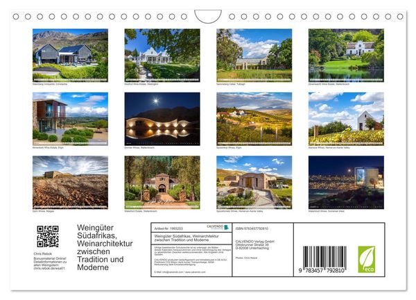 Produktbild: Weing&uuml;ter S&uuml;dafrikas, Weinarchitektur zwischen Tradition und Moderne (Wandkalender 2026 DIN A4 quer), CALVENDO Monatskalender