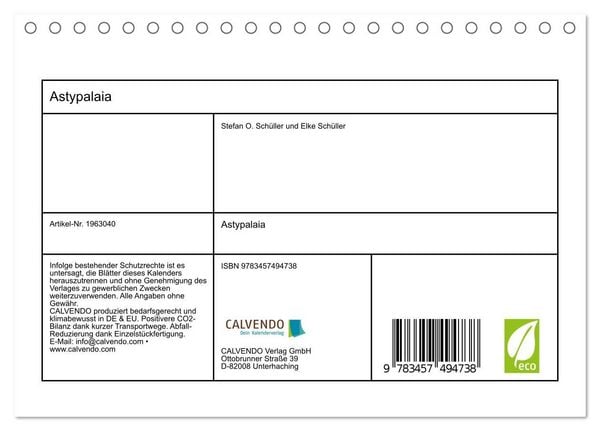Produktbild: Astypalaia (Tischkalender 2026 DIN A5 quer), CALVENDO Monatskalender